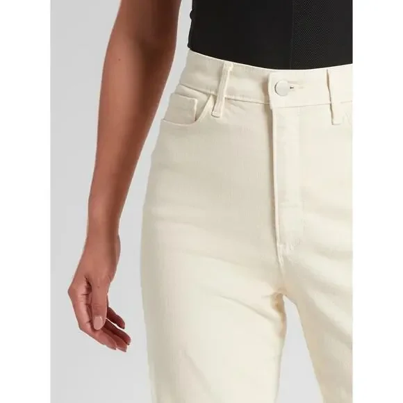 Athleta Sculpek Flex Straight Leg Ankle Jean High Rise Bone Yellow Cream Size 4 - Picture 5 of 15